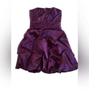 David's Bridal Purple Ruched Tiered Strapless Dress